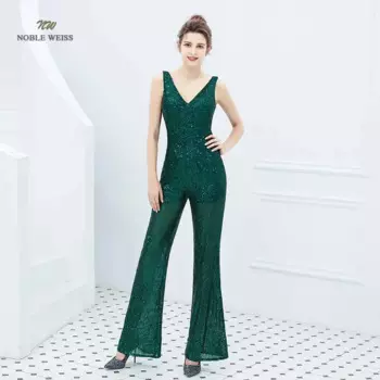 Вечерние платья Комбинезоны Длинное платье для выпускного с v-образным вырезом и брюками Сексуальное платье с блестками по индивидуальному заказу