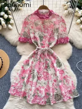 Вечерние платья Topenomi с роскошным принтом, Женские французские винтажные платья-трапеции с вышивкой бисером и коротким рукавом, женское платье