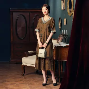 Вечерние шелковые платья Qipao на заказ, платье-Ципао с запахом в облако из газовой ткани, летнее платье-Ципао с V-образным вырезом и юбкой с коротким рукавом, китайское платье