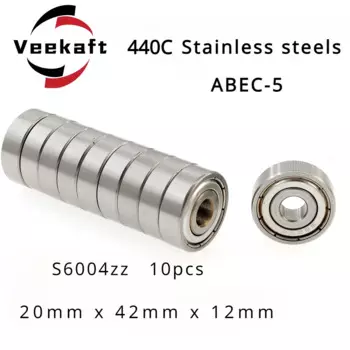 Veekaft 440C, нержавеющая сталь, маленькие шарикоподшипники с глубоким желобом S6004zz, 10 шт. Размеры 20 мм x 42 мм x 12 мм