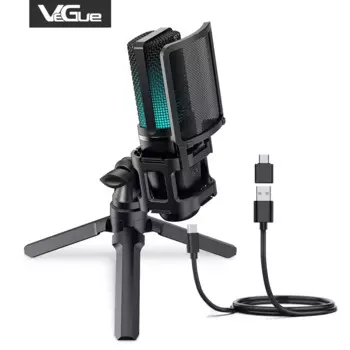 Vegue RGB USB конденсаторный светодиодный игровой микрофон с подставкой для ПК PS5, компьютера