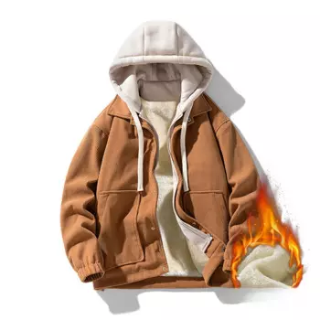 Вельветовая куртка Prowow с капюшоном на осень и зиму с толстым плюшем для мужской искусственной куртки с капюшоном из двух частей