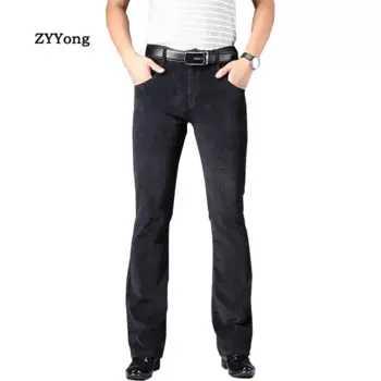 Вельветовые мужские брюки ZYYong в стиле ретро, однотонные черные зимние осенние повседневные свободные брюки-клеш с высокой талией, мужские брюки, размеры 28-38