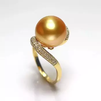 Великолепное AAAA +++ великолепное супер большое AAAAA ++++ 11-10 мм круглое натуральное Золотое жемчужное кольцо из южного Китая 925s