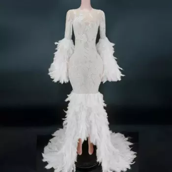 Великолепное вечернее платье в пол с блестящими стразами и юбкой-годе, женское платье на выход в день рождения, Женский сценический костюм певицы