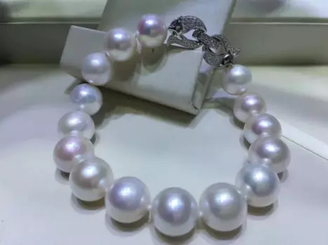 Великолепный круглый белый жемчужный браслет 11-12 мм южного моря 7,5-8 дюймов