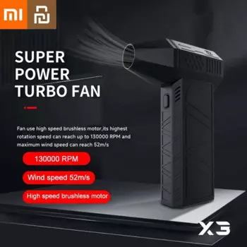 Вентилятор Xiaomi Mijia New X3, мини-турбореактивный вентилятор, ручной бесщеточный двигатель 130000 об/мин, скорость ветра 52 м/с, многофункциональный вентилятор
