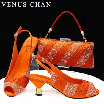 Venus Chan, Новое поступление, итальянский дизайн, искусственная обувь с подходящей сумкой-клатчем, Горячая африканская свадьба с женской пяткой