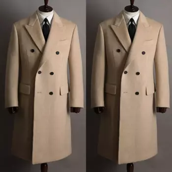 Верблюжье мужское кашемировое шерстяное пальто из твида на заказ, длинная уличная одежда для жениха, деловая официальная куртка, цельная