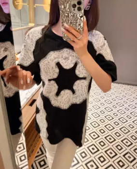 Верхняя женская одежда, женская футболка, цельная женская одежда, модные женские блузки, кружевная лоскутная футболка с короткими рукавами