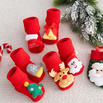 Вещи для новорожденных, детские утолщенные махровые рождественские нескользящие аксессуары для одежды, детские рождественские зимние носки, чулки для малышей 0-3 лет