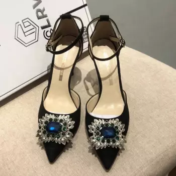 Весенне-летние замшевые туфли с острым носком и пряжкой со стразами, тонкие банкетные туфли на высоком каблуке, маленькие женские сандалии большого размера