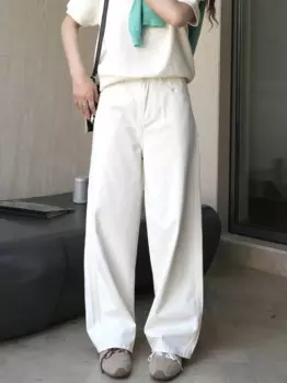 Весенне-летние женские повседневные однотонные свободные джинсы с высокой талией