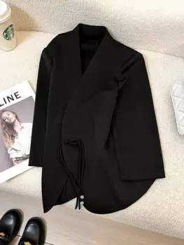 Весенне-летняя куртка женская одежда 2024 повседневные черные блейзеры костюм пальто с коротким рукавом