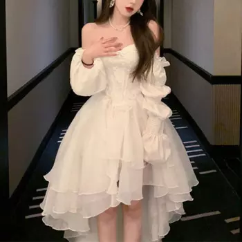 Весенне-осеннее новое модное платье миди с вырезом на шее и длинными рукавами, женское уличное асимметричное лоскутное платье с открытой спиной и шнуровкой, Vestidos