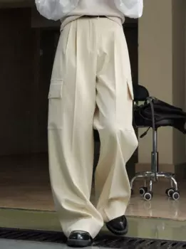 Весенне-осенние женские повседневные свободные брюки в полоску с высокой талией