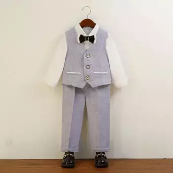 Весенне-осенний Свадебный костюм для мальчиков, детское платье на день рождения, синий клетчатый костюм, брюки, официальный костюм для 1-12 лет