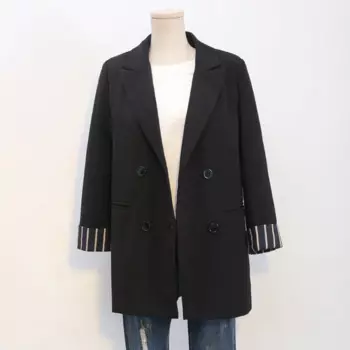 Весенне-осенний Тонкий Блейзер, куртка, женский длинный черный блейзер, пальто, женские повседневные офисные блейзеры, женский корейский модный маленький костюм, топы