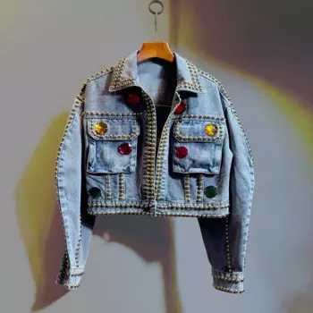 Весенне-осенняя джинсовая куртка с большим карманом и бисером, женская ковбойская верхняя одежда, уличная одежда, винтажная свободная короткая джинсовая куртка, женская
