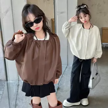 Весенне-осенняя куртка для девочек Новинка 2024 модная детская одежда Повседневная кожаная куртка универсальная модная куртка для девочек