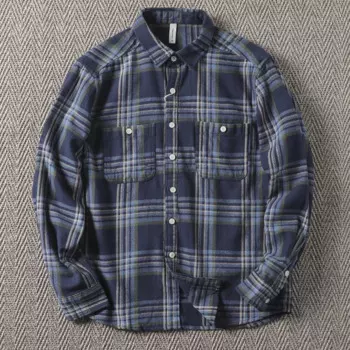 Весенне-осенняя Тяжелая клетчатая рубашка из чистого хлопка Мужская одежда Женская Повседневная клетчатая рубашка с длинным рукавом Куртка