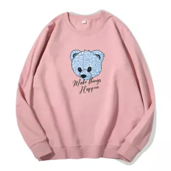 Весенне-осенняя женская повседневная одежда, новый пуловер, синий свитшот с принтом головы медведя, толстовка из чистого хлопка для девочек, топы с длинными рукавами