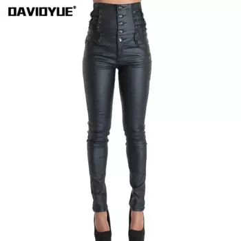 Весенне-зимние брюки на шнуровке из искусственной кожи 2022 черные брюки в стиле панк с высокой талией уличные зауженные Стрейчевые брюки
