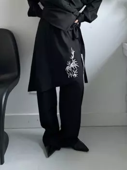 Весенние 2024 новые китайские бамбуковые вышитые ремешки SuperAen двухслойные прямые Костюмные брюки с высокой талией драпированные широкие брюки