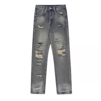 Весенние свободные прямые рваные джинсы в стиле ретро для женщин