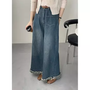 Весенние винтажные джинсы SuperAen 2024 с высокой талией, прямые джинсы для женщин