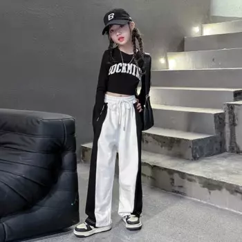 Весенний комплект для девочек, новинка 2023, модные детские штаны для уличного танца в стиле хип-хоп, Спортивная футболка для джазовых танцев для девочек