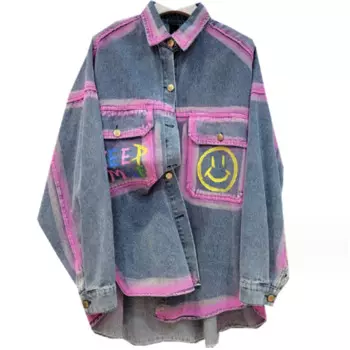 Весенняя джинсовая рубашка с принтом, свободная Модная Джинсовая куртка с принтом букв