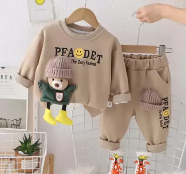 Весенняя одежда для мальчиков, новинка 2024, стильная одежда для маленьких детей, толстовки с длинными рукавами и штаны с рисунком медведя, детские костюмы, спортивные костюмы для малышей