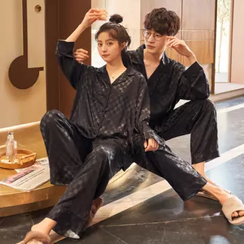 Весенняя Пижама для влюбленных, шелковая пижама для пар, мягкие пижамные комплекты, ночная рубашка, женские пижамные комплекты, Мужская пижама с длинным рукавом для отдыха