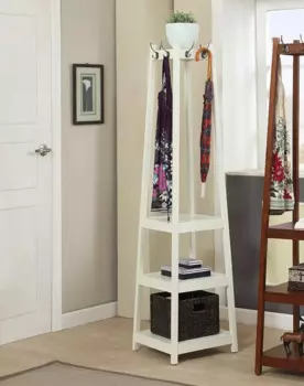 Вешалка для одежды Roundhill Furniture Vassen с трехъярусными полками для хранения, белая отделка
