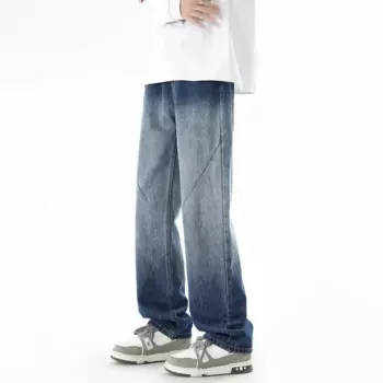 Весна 2024, модные повседневные универсальные прямые джинсы в американском стиле High Street с потертостями, мужские длинные брюки с широкими штанинами KZ825