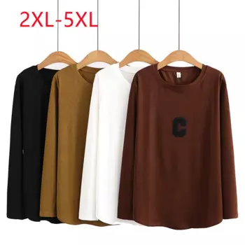 Весна - лето 2023 Женская блузка с увеличенным кодом Женская рубашка с длинными рукавами O воротник Белая футболка 2XL 3XL 4XL 5XL