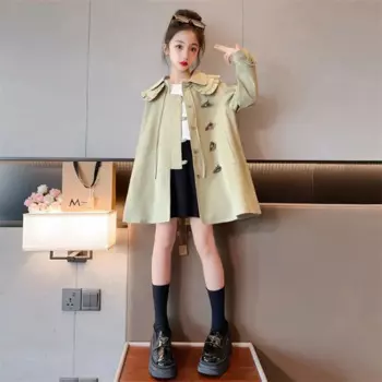 Весна-Осень 2023, Новое поступление, модный тренчкот в Корейском стиле для девочек, детская верхняя одежда, длинная ветрозащитная куртка для женщин