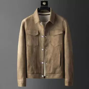 Весна-Осень 2024, модное однотонное приталенное деловое пальто с откидным воротником, роскошное замшевое высококачественное Мужское пальто