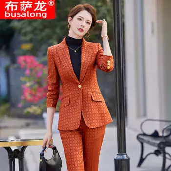 Весна-Осень 2024, оранжевая Деловая одежда с длинным рукавом, официальная одежда, повседневный костюм, куртка, женские брюки, модный костюм из двух предметов