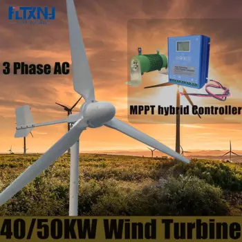 Ветровая турбина с постоянным магнитом, 3 лезвия, низкая скорость ветра, 40/50 кВт, 48 В/96 В/110 В/430 в, гибридный контроллер MPPT