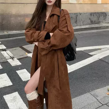 Ветровка BGTEEVER женская с поясом, Модный двубортный винтажный Свободный Длинный Тренч с длинными рукавами и карманами, осень