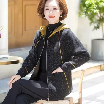 Ветровка с капюшоном для женщин среднего возраста, трикотажная одежда на весну и осень, женский свитер на молнии, пальто 2024, женская трикотажная куртка большого размера 4XL