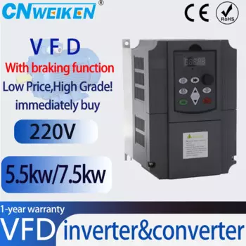 VFD 220 В 1P-3P 0,75 кВт-7,5 кВт преобразователь частоты привод с регулируемой скоростью преобразователь частоты с функцией торможения для двигателя токарного станка