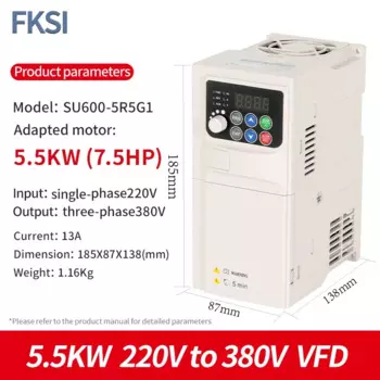 VFD SU600 220 кВт 380 В однофазный вход в трехфазный цифровой преобразователь частоты