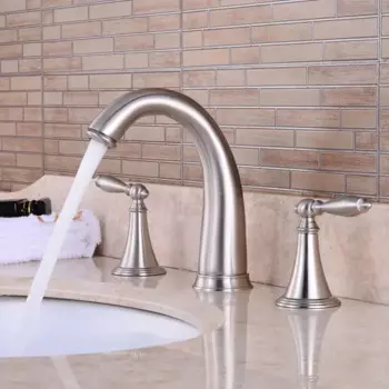 Vidric 3 отверстия широкое Ванная комната раковина кран на бортике кран с двойной ручкой, смеситель горячей и холодной воды кран щетка Никель хромированное покрытие EL8