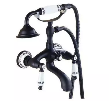 Vidric Смесители для ванны Черная окрашенная латунь Смесители для душа Двойная ручка Настенный смеситель для ванны и душа с ручным управлением