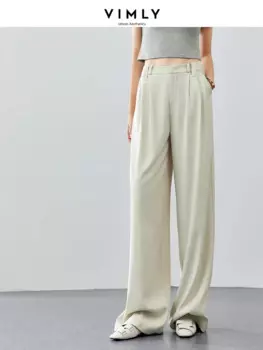 VIMLY Женские Простые повседневные Черные драпированные широкие брюки летние новые свободные однотонные костюмы прямые брюки Блейзер брюки