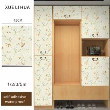 Виниловые обои с цветочным рисунком, самоклеящиеся съемные водонепроницаемые декоративные обои с белыми цветами, красными листьями