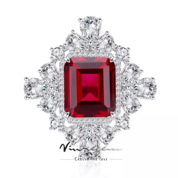 Vinregem 13CT изумрудная вырезанная лаборатория создал рубин с высоким содержанием углерода бриллиант коктейльное бриллиантовое кольцо женское кольцо вечерние серебряные ювелирные изделия